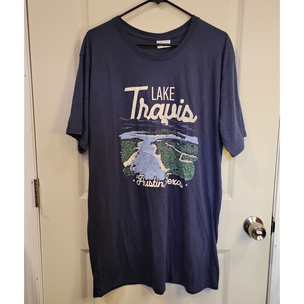 Men's Where I'm From Lake Travis Texas Short Sleeve Crewneck Shirt XXL Navy Blue